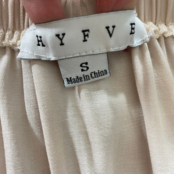 Hyfve Women Boho Babydoll Fairy Top Long Sleeve S Beige Crop Peasant Smocked - Picture 7 of 10